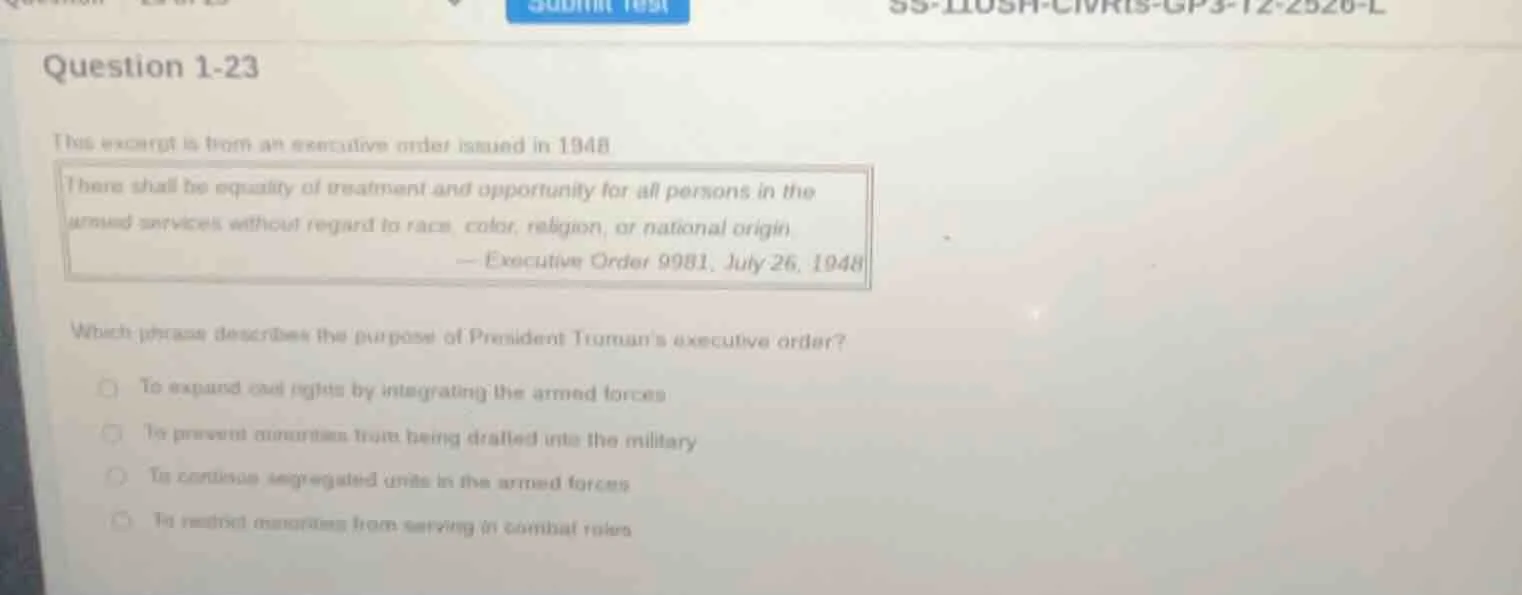 question 1-23 this excerpt is from an executive order issued in 1948. t…
