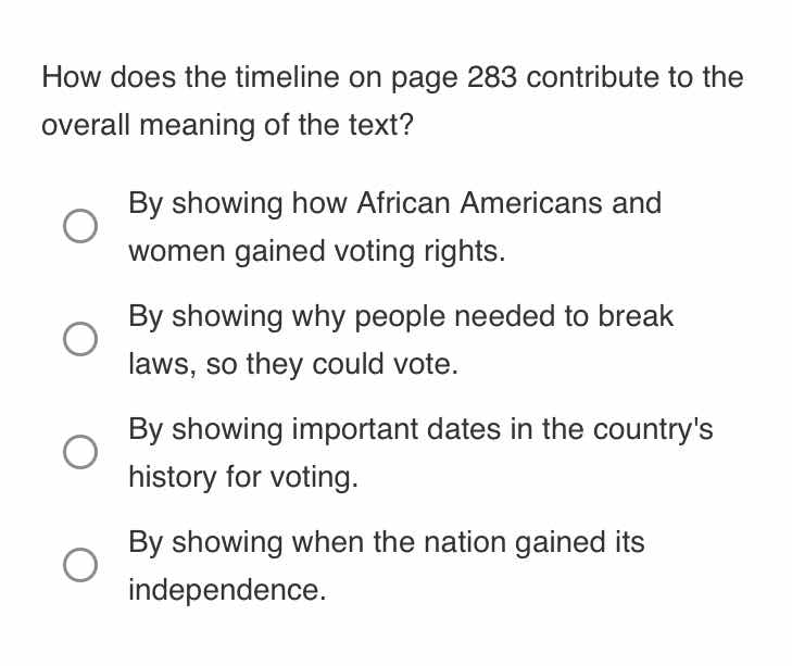 how does the timeline on page 283 contribute to the overall meaning of …