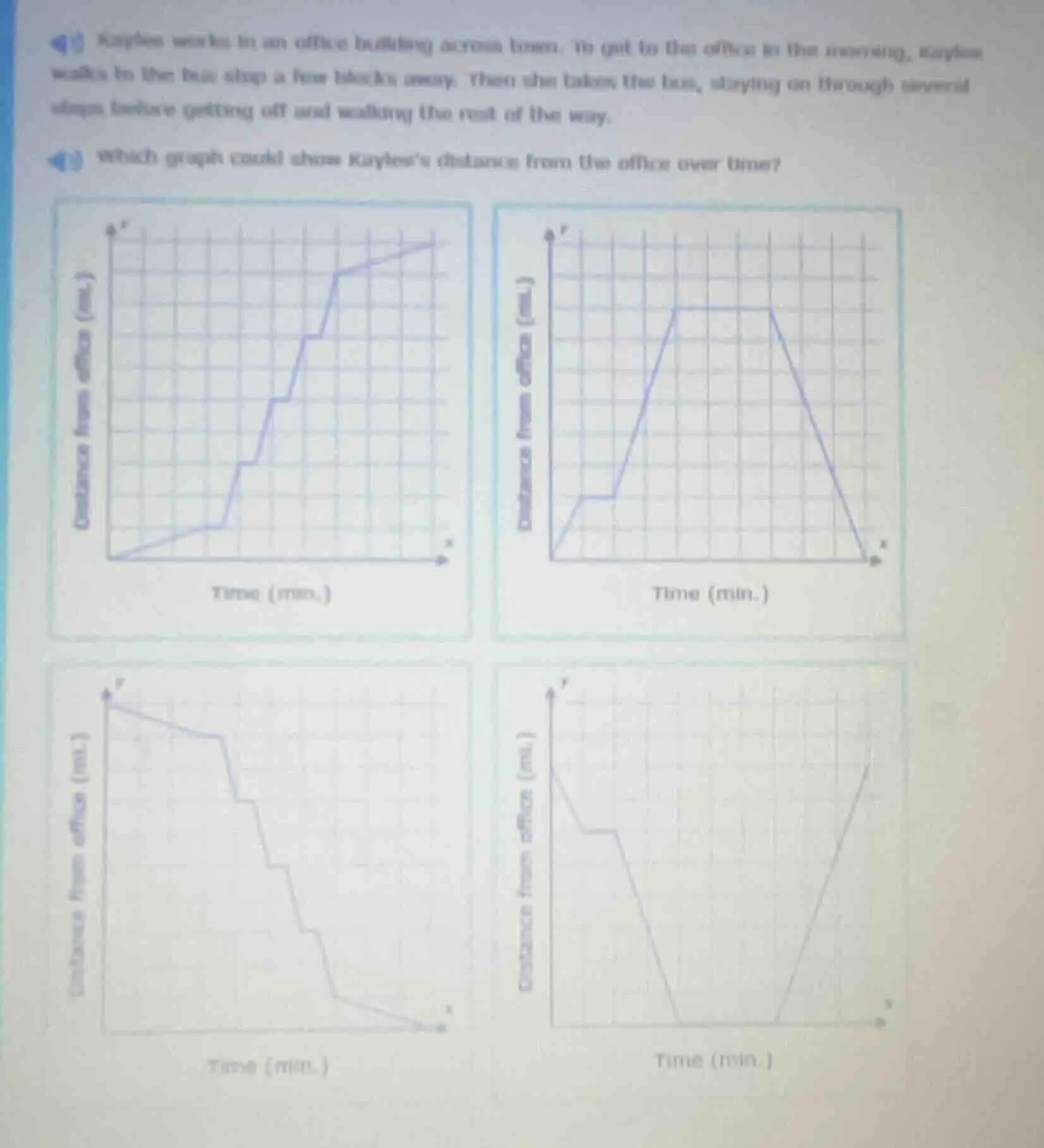 kaylee works in an office building across town. to get to that office i…