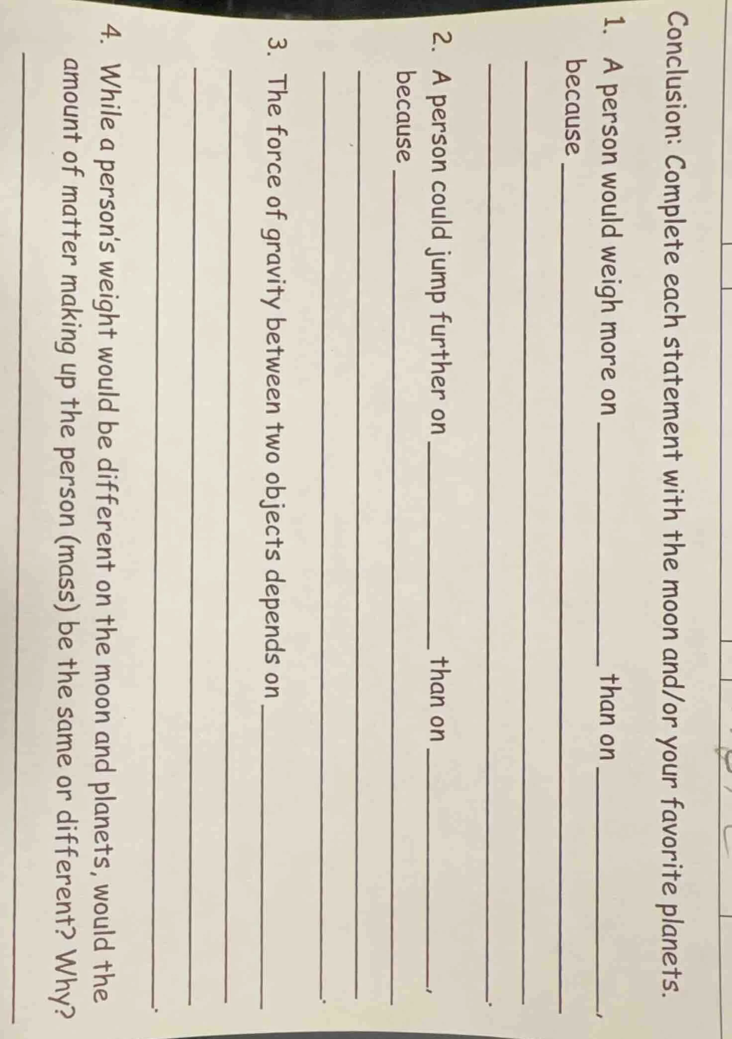 conclusion: complete each statement with the moon and/or your favorite …