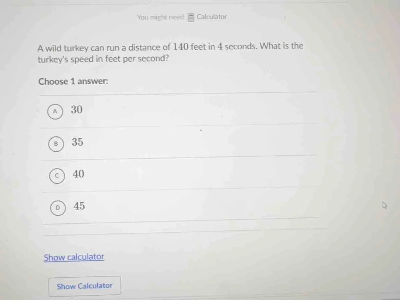 you might need: calculator a wild turkey can run a distance of 140 feet…
