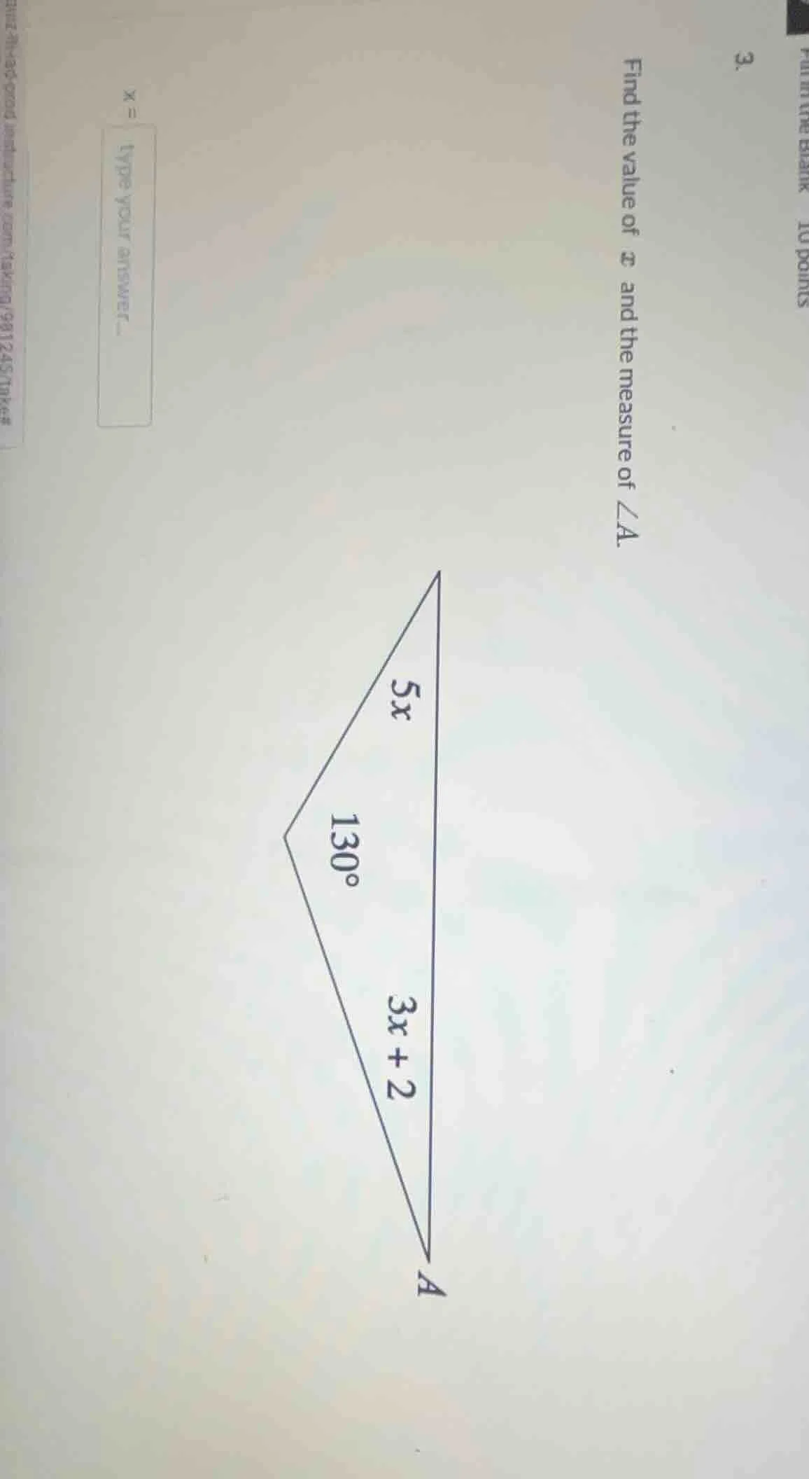 3. find the value of ( x ) and the measure of ( angle a ).