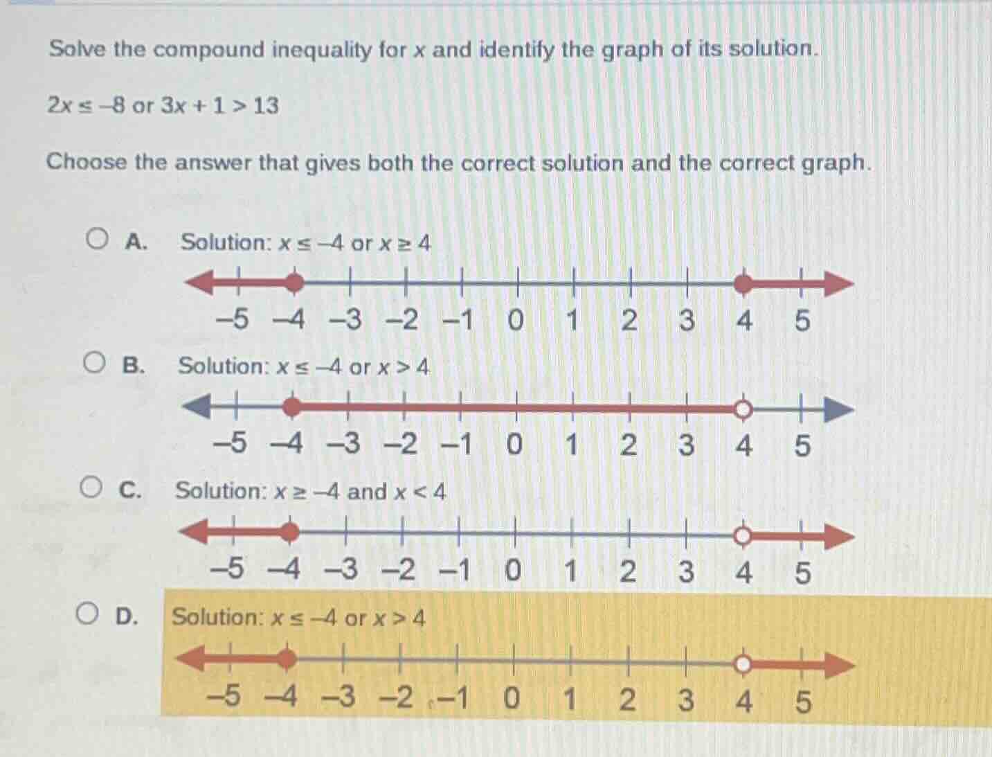 solve the compound inequality for x and identify the graph of its solut…