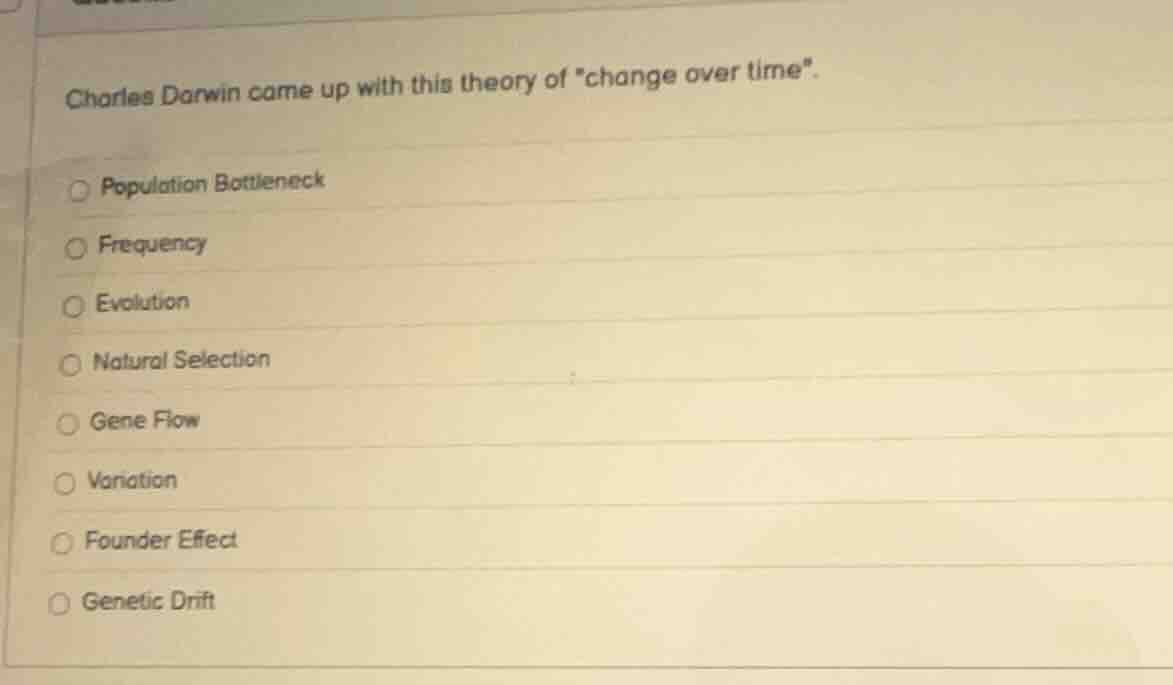 charles darwin came up with this theory of \change over time\. populati…