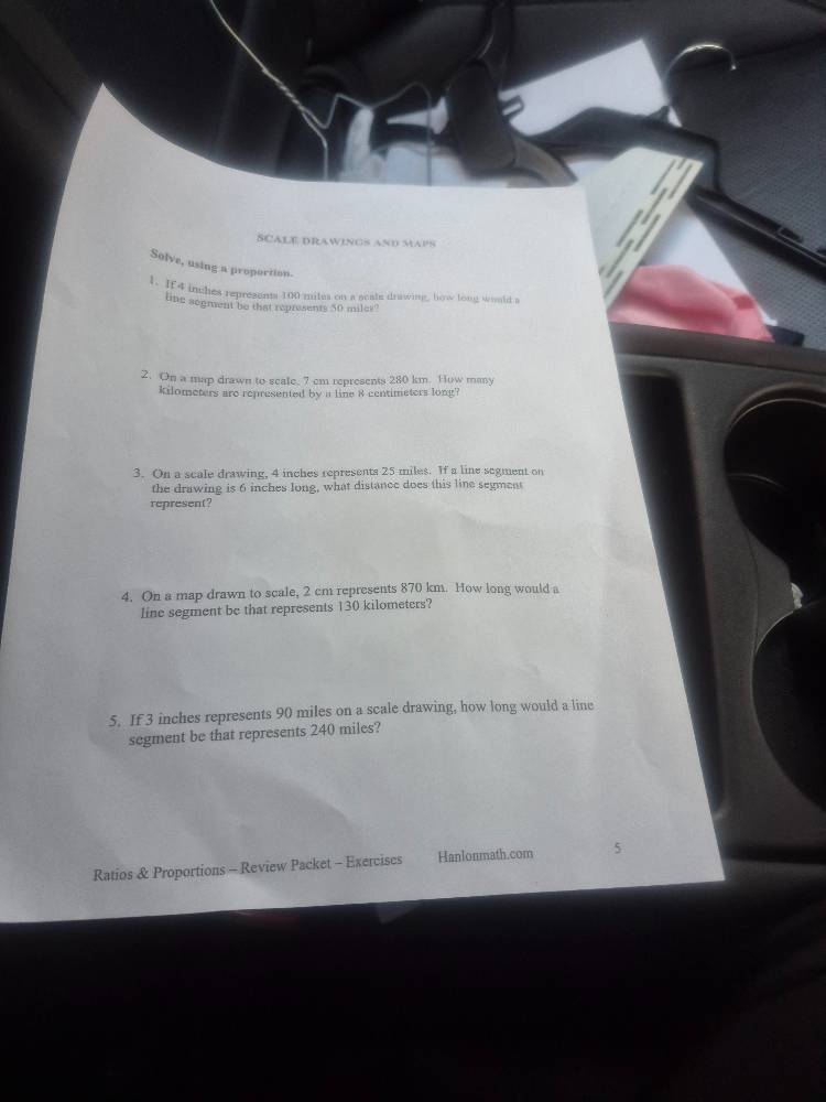 scale drawings and maps solve, using a proportion. 1. if 4 inches repre…