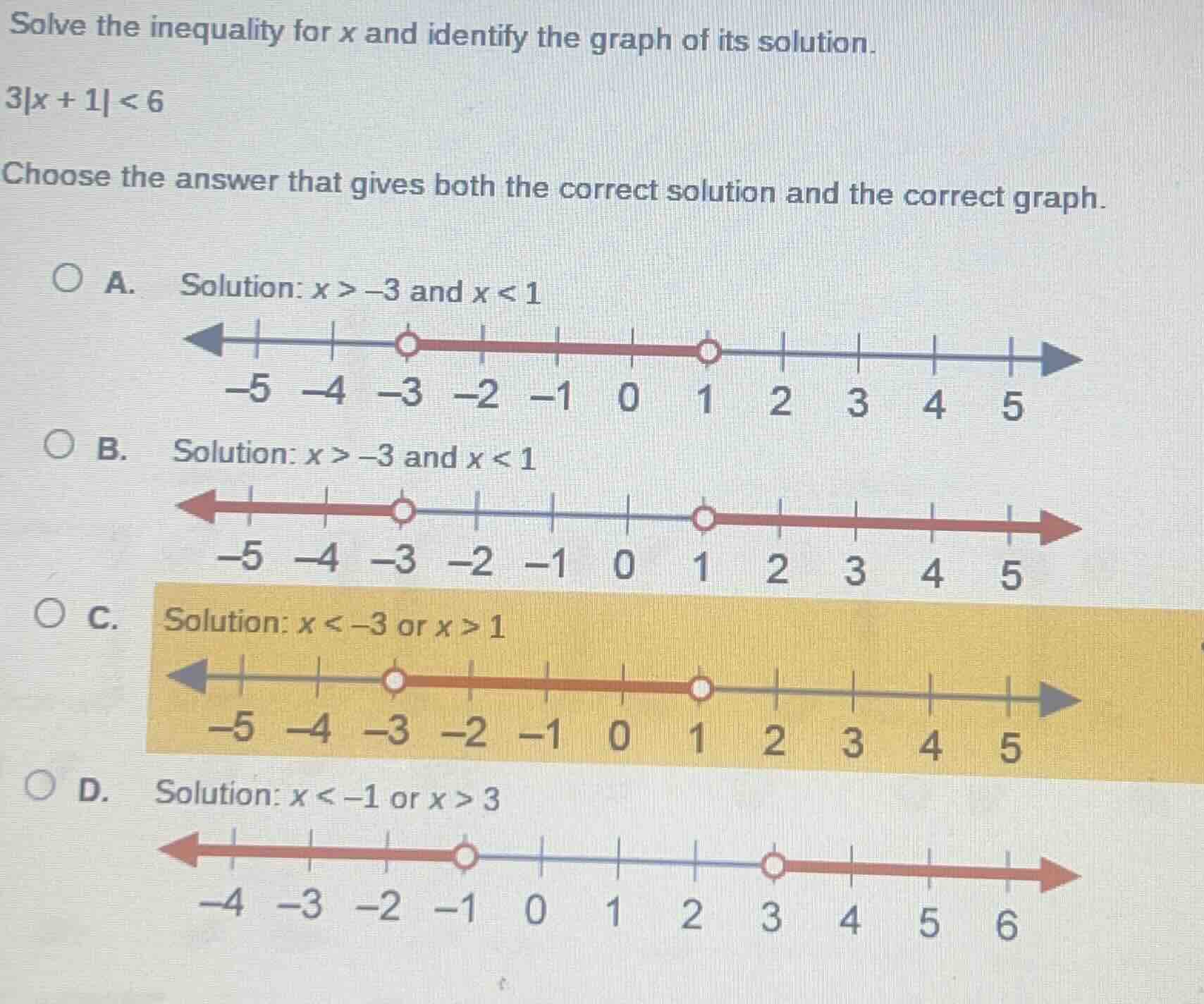 solve the inequality for x and identify the graph of its solution. 3|x …