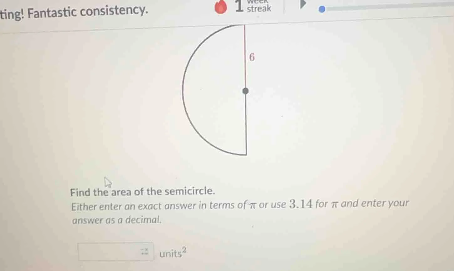 find the area of the semicircle. either enter an exact answer in terms …