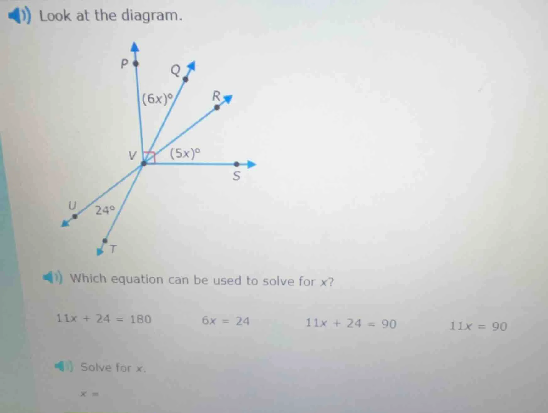 look at the diagram. which equation can be used to solve for x? $11x + …