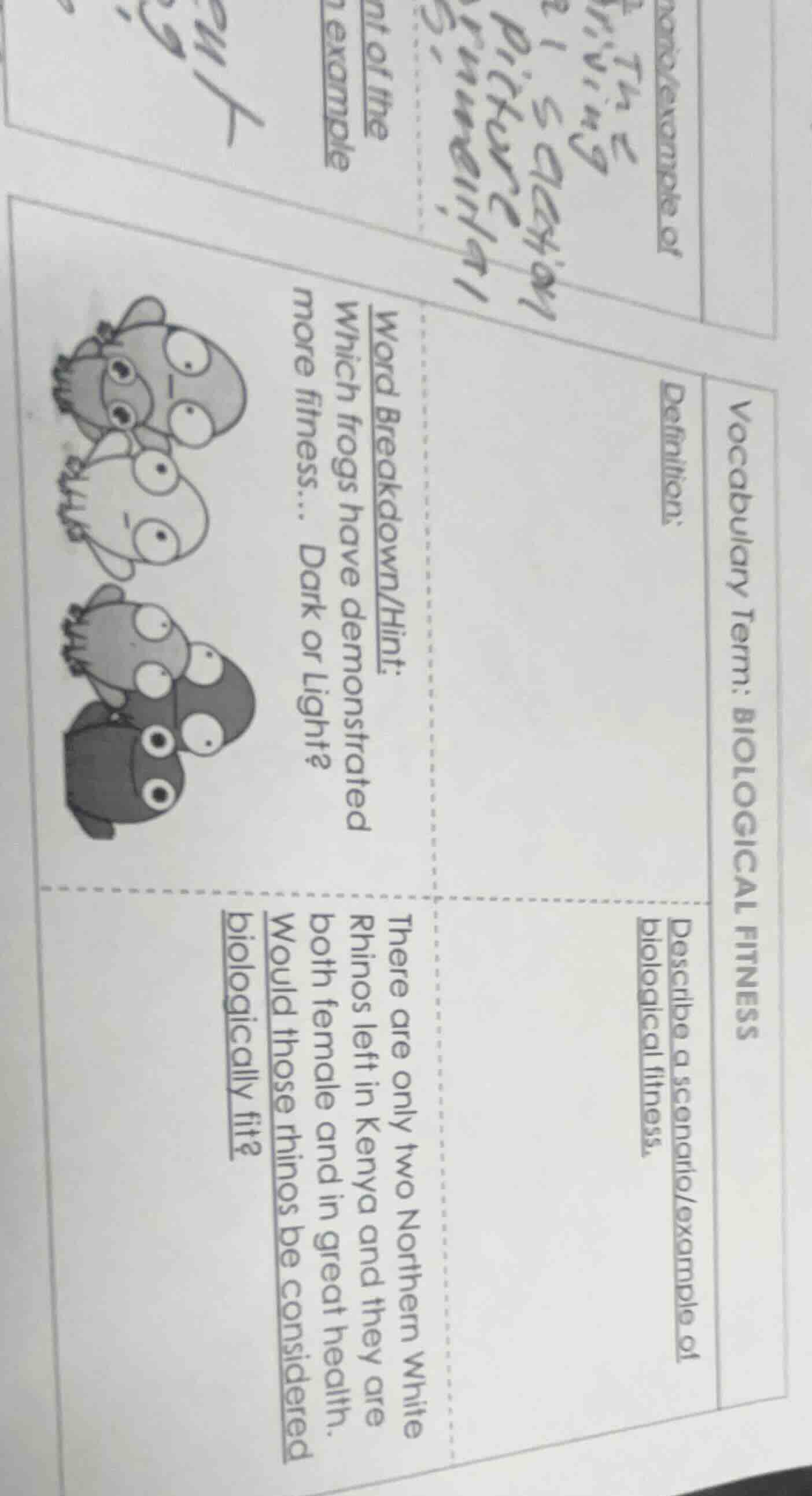 vocabulary term: biological fitness definition: word breakdown/hint: wh…