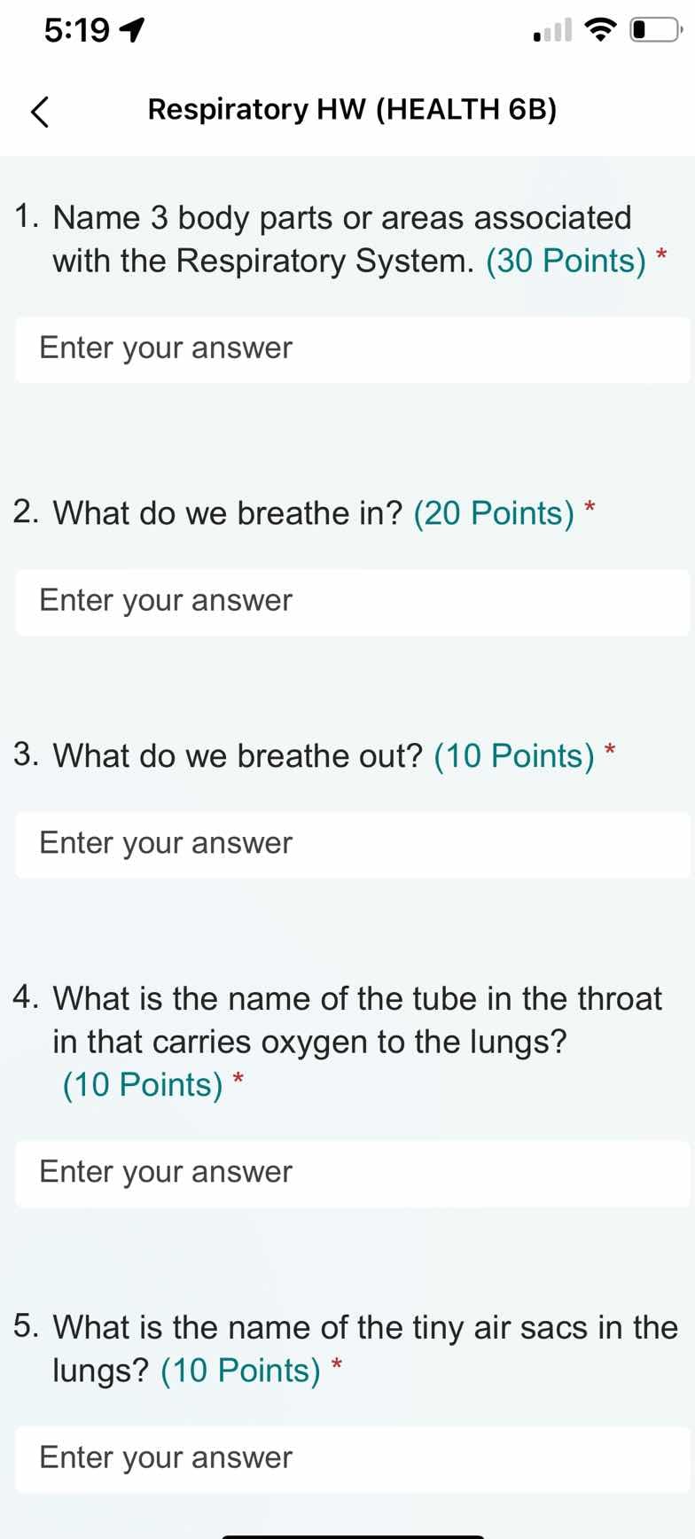 1. name 3 body parts or areas associated with the respiratory system. (…