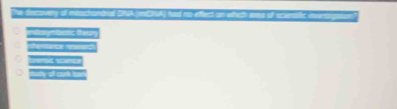 the discovery of mitochondrial dna (mtdna) had no effect on which area …