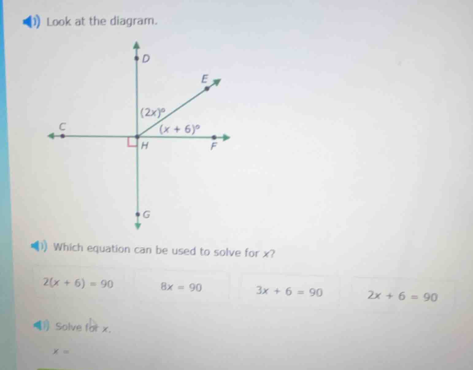 look at the diagram. which equation can be used to solve for ( x )? ( 2…