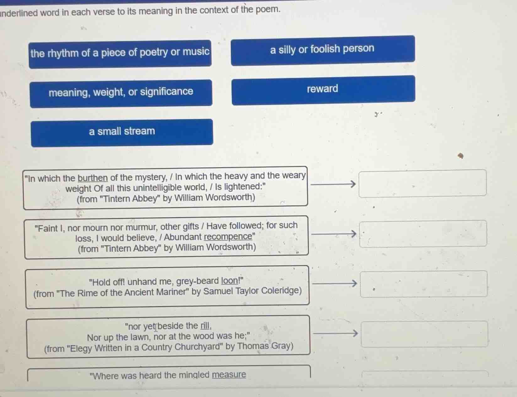 nderlined word in each verse to its meaning in the context of the poem.…