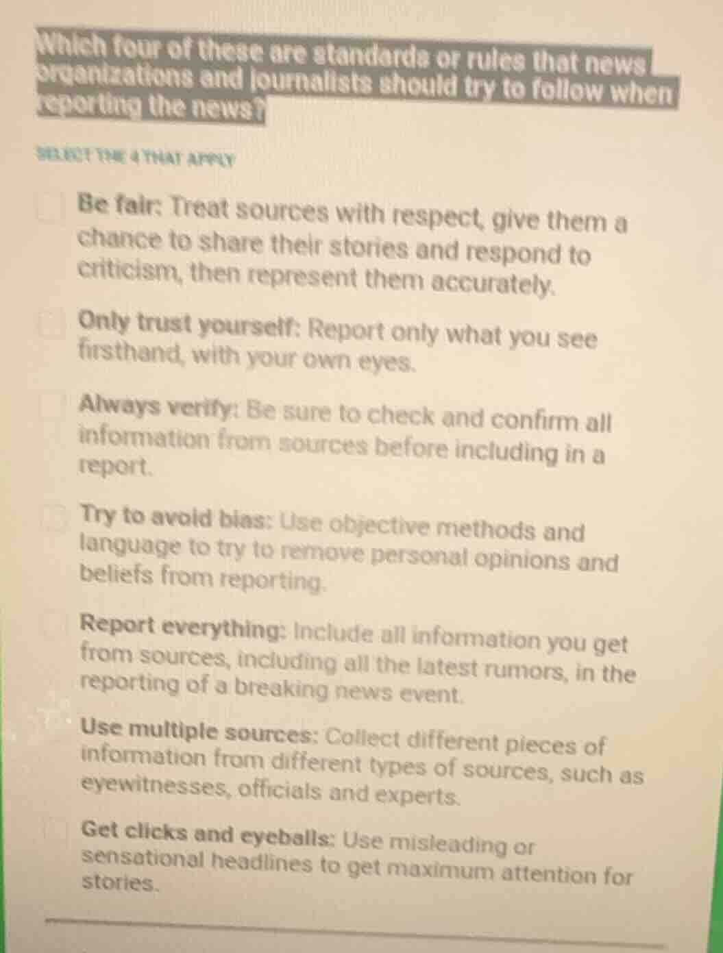which four of these are standards or rules that news organizations and …
