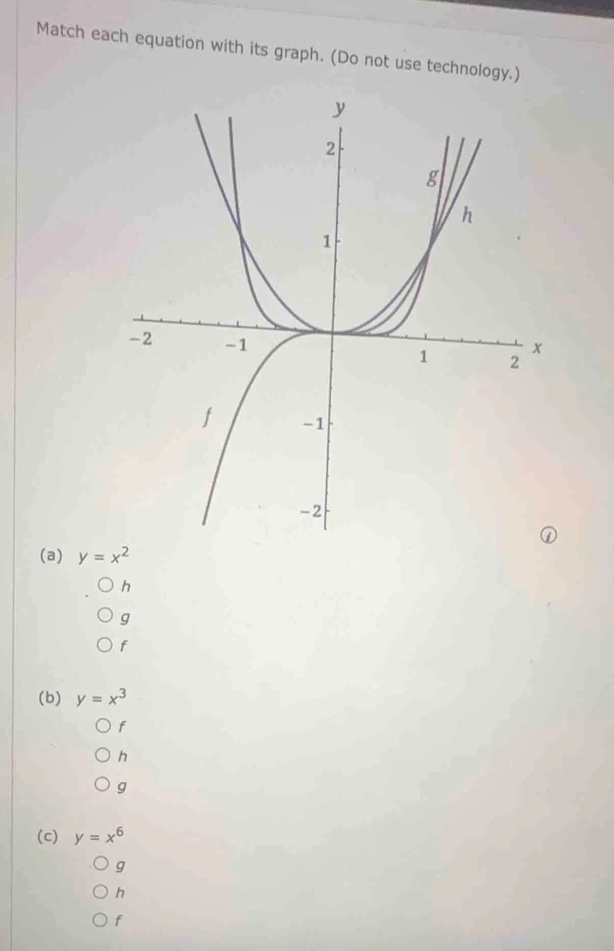 match each equation with its graph. (do not use technology.) (a) $y = x…