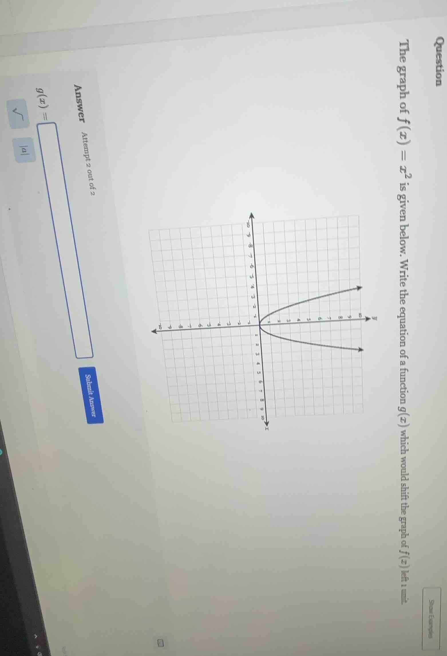 question the graph of $f(x) = x^2$ is given below. write the equation o…
