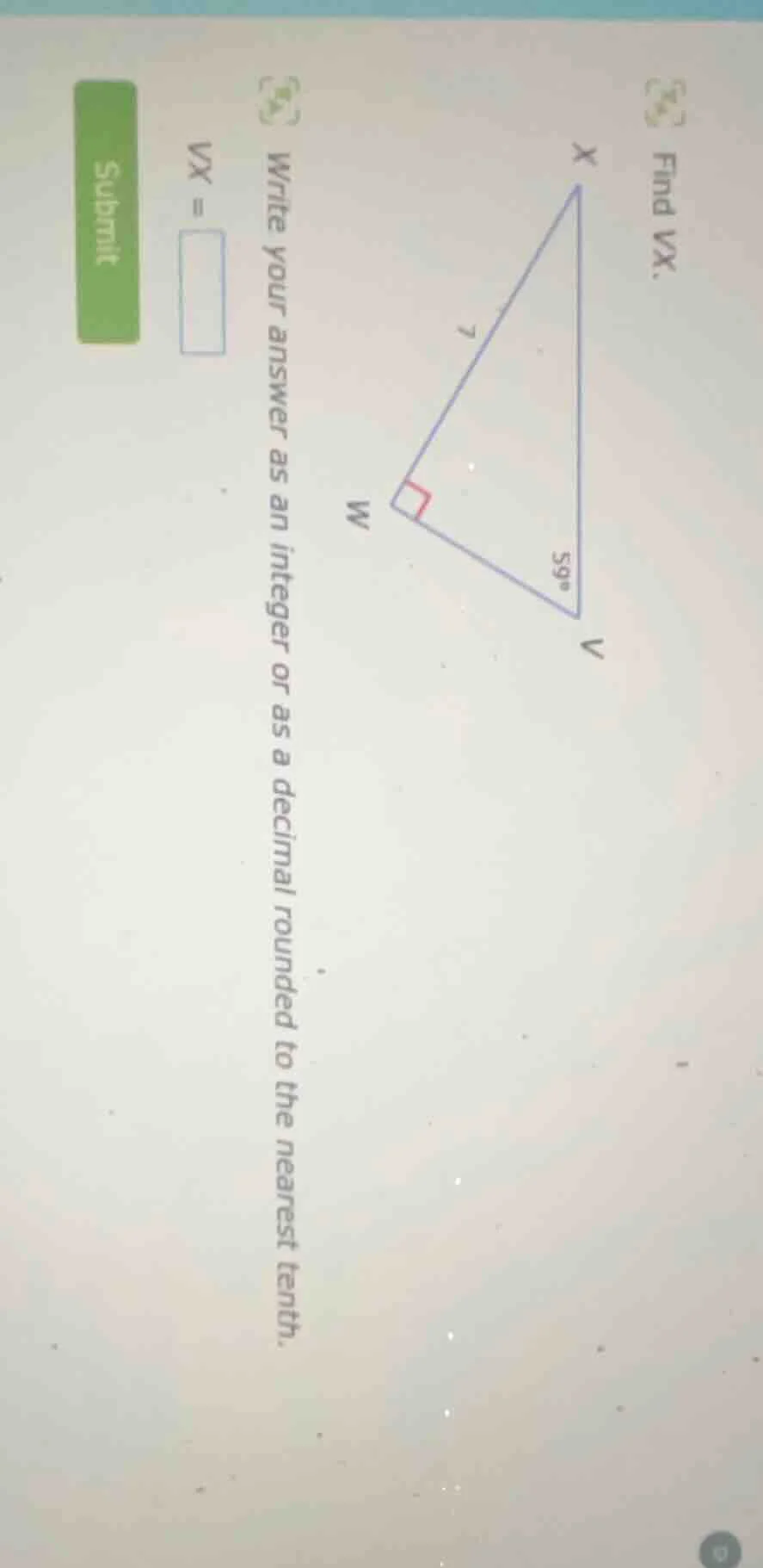 find vx. write your answer as an integer or as a decimal rounded to the…