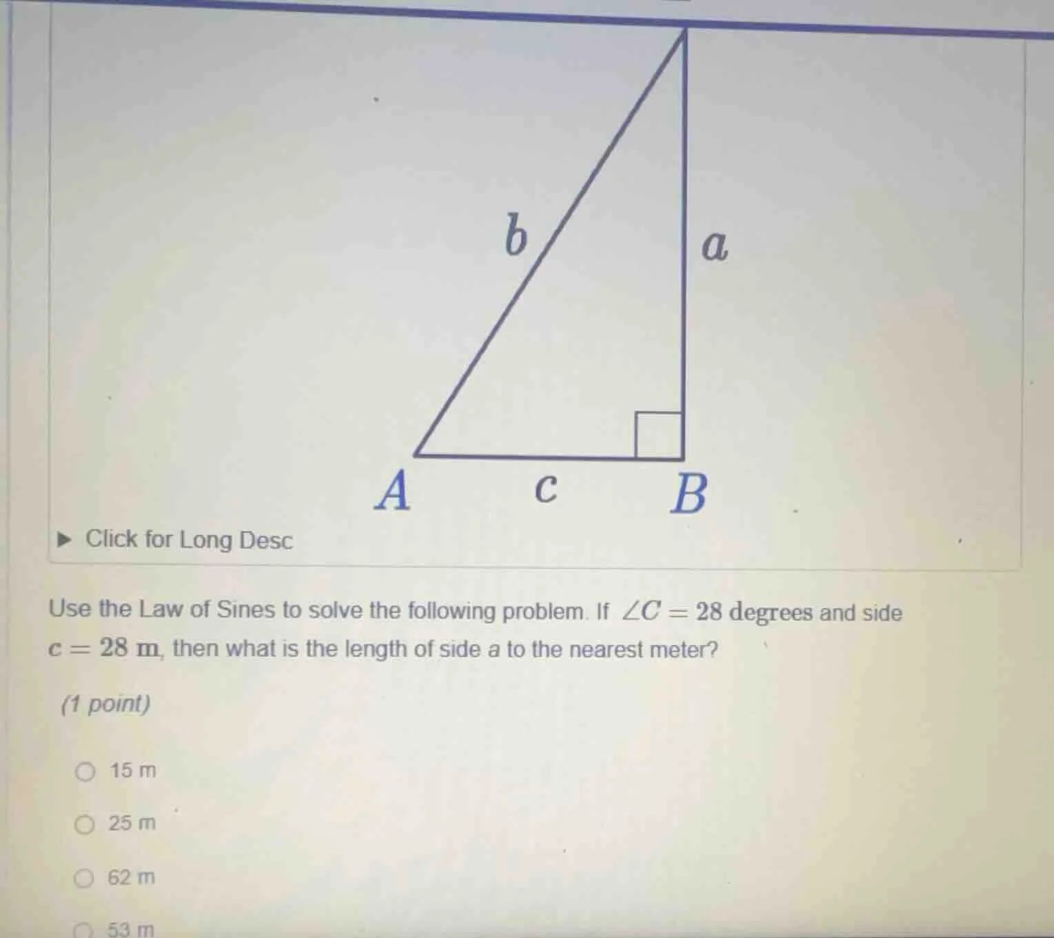 use the law of sines to solve the following problem. if $\\angle c = 28…