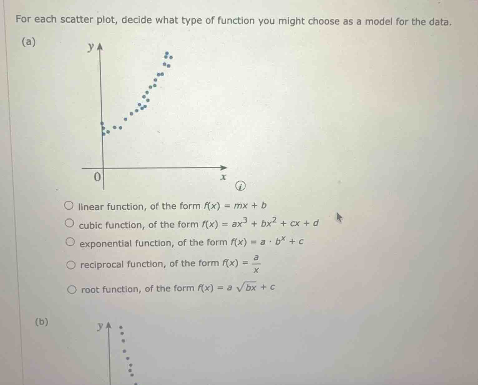 for each scatter plot, decide what type of function you might choose as…