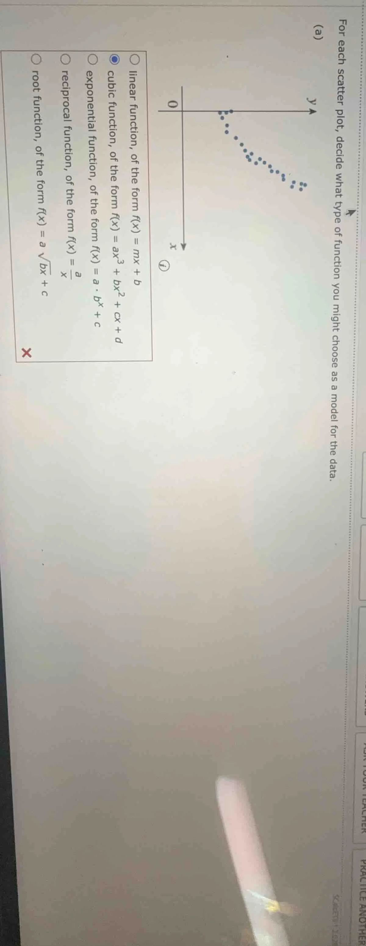 for each scatter plot, decide what type of function you might choose as…