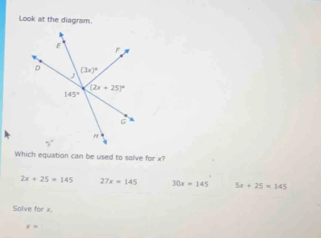look at the diagram. which equation can be used to solve for x? $2x + 2…