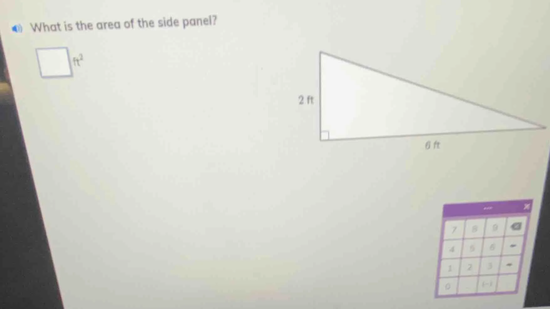 what is the area of the side panel? \\(\\square\\text{ ft}^2\\) \\(2\\t…