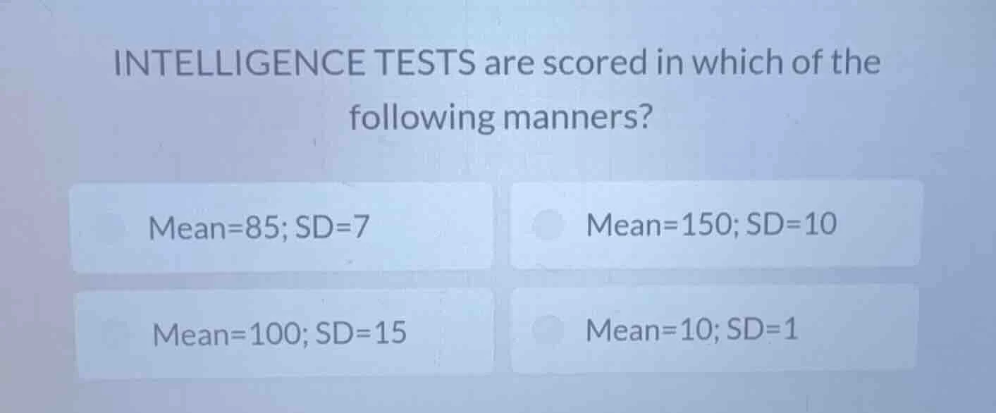 intelligence tests are scored in which of the following manners? mean=8…