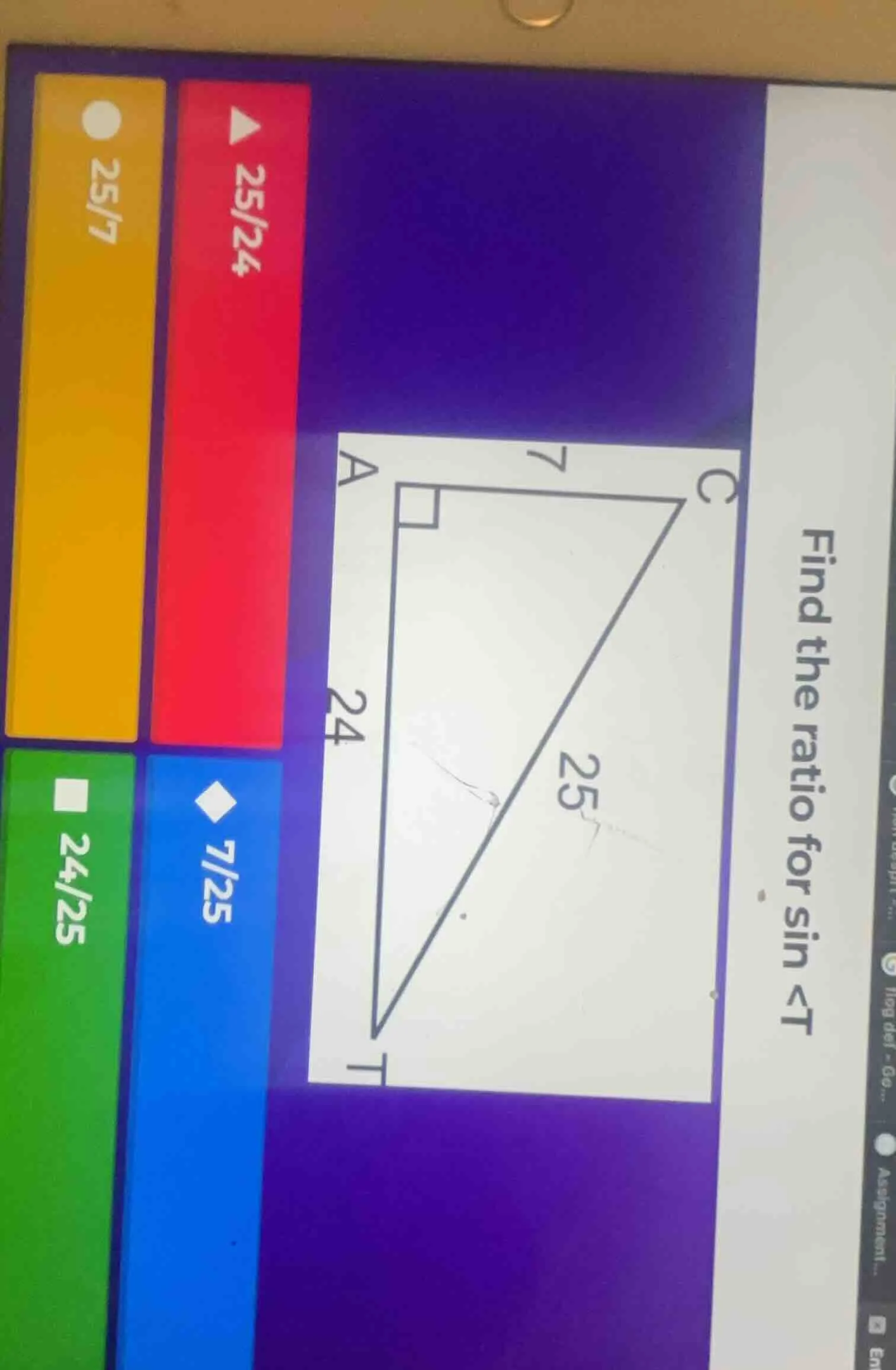 find the ratio for sin ∠t