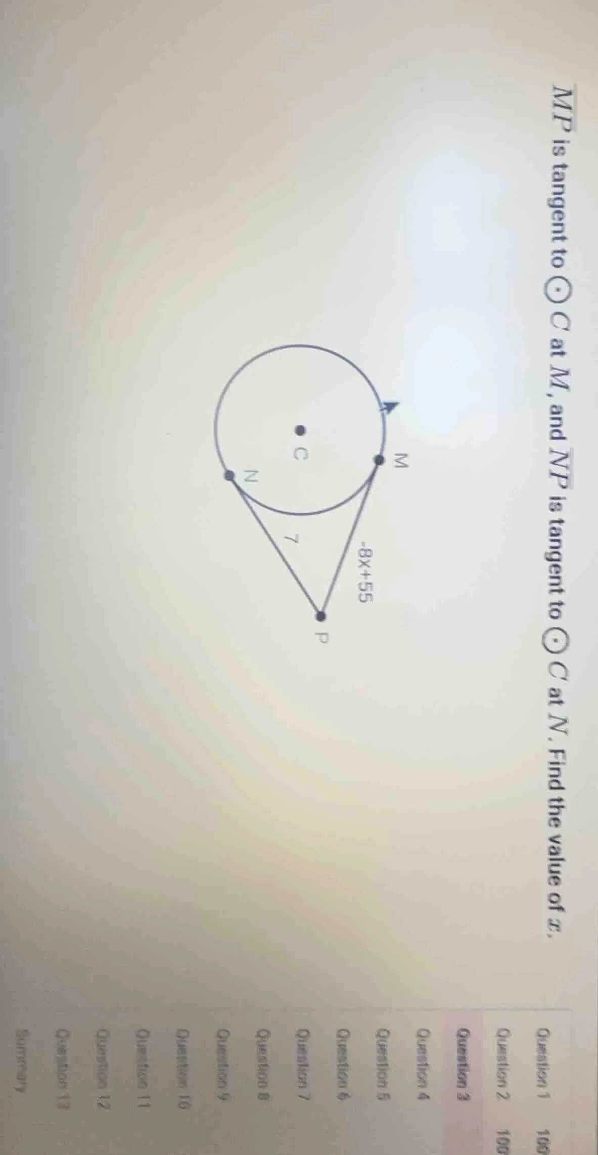 mp is tangent to ⊙c at m, and np is tangent to ⊙c at n. find the value …