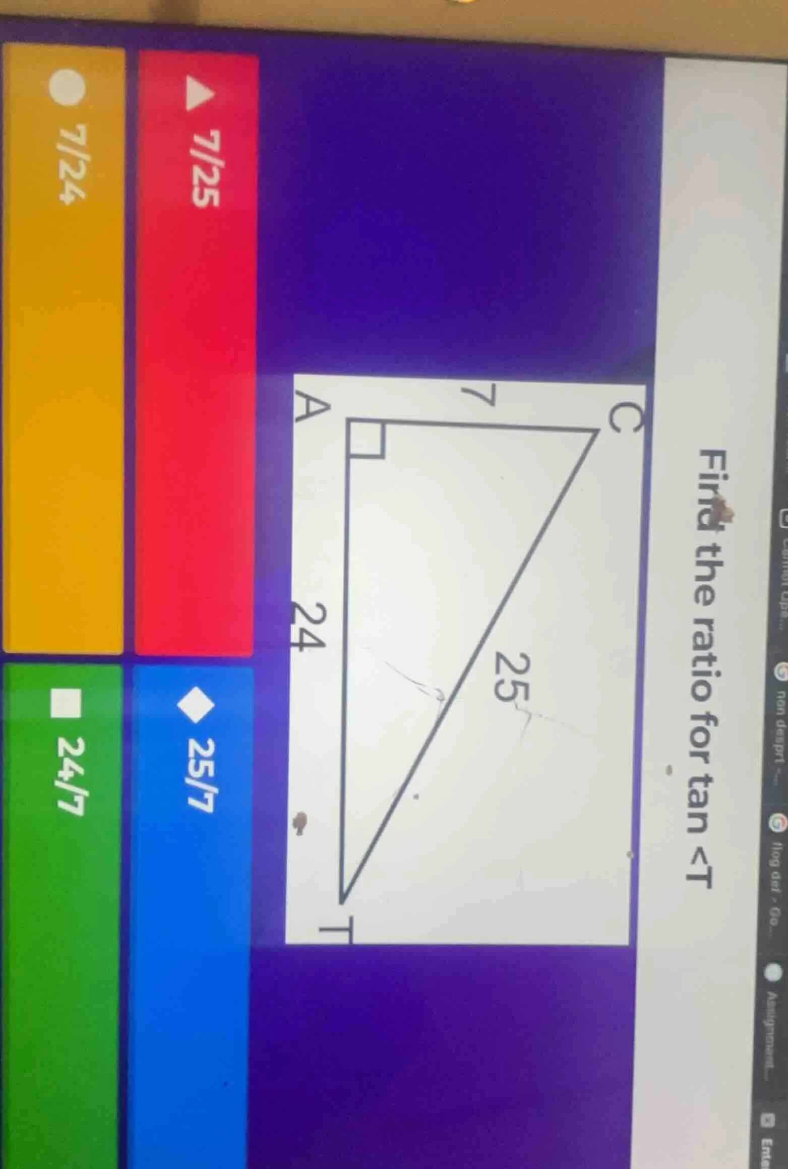 find the ratio for tan ∠t