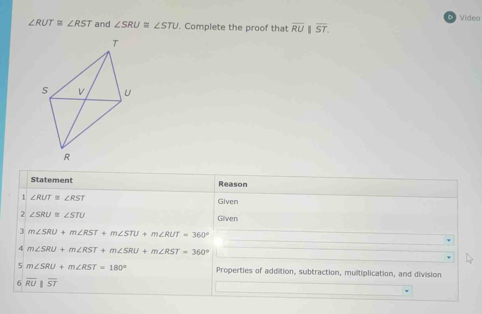 $\\angle rut \\cong \\angle rst$ and $\\angle sru \\cong \\angle stu$. …