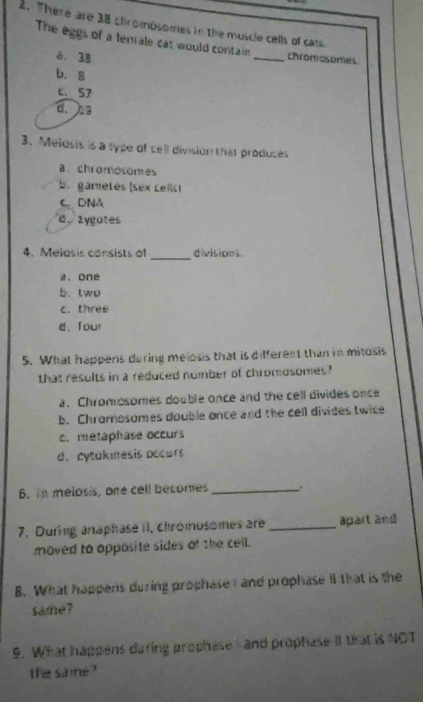 2. there are 38 chromosomes in the muscle cells of cats. the eggs of a …