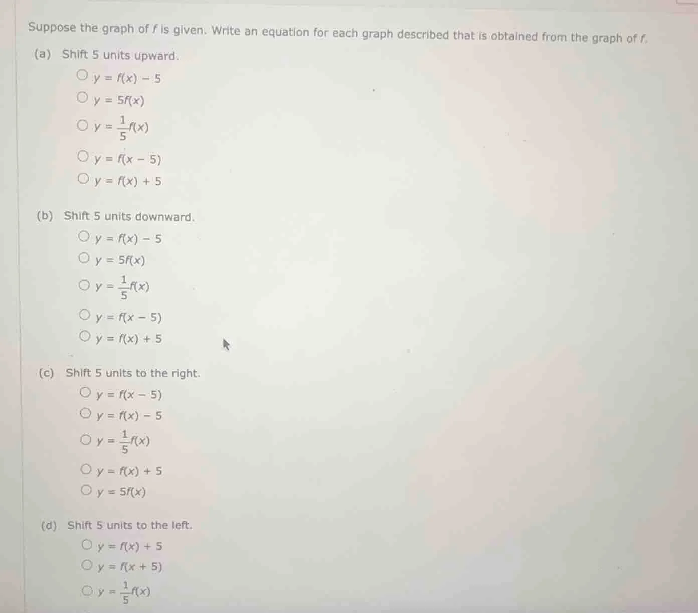 suppose the graph of f is given. write an equation for each graph descr…