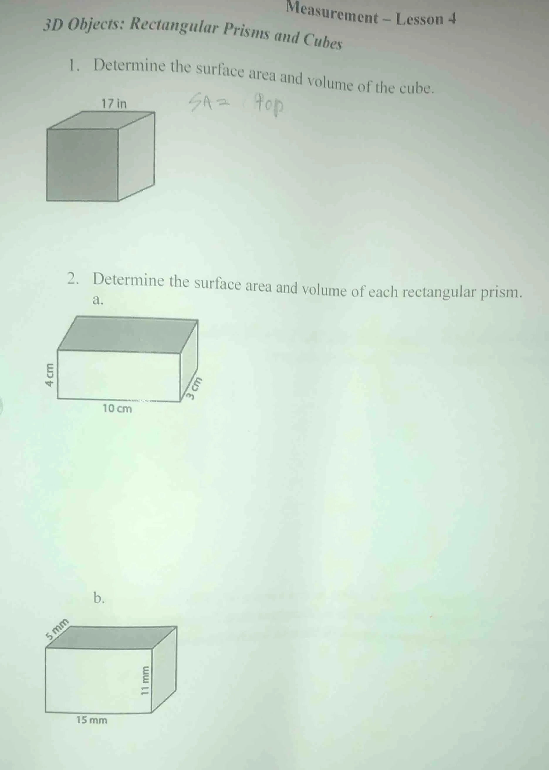 3d objects: rectangular prisms and cubes measurement – lesson 4 1. dete…