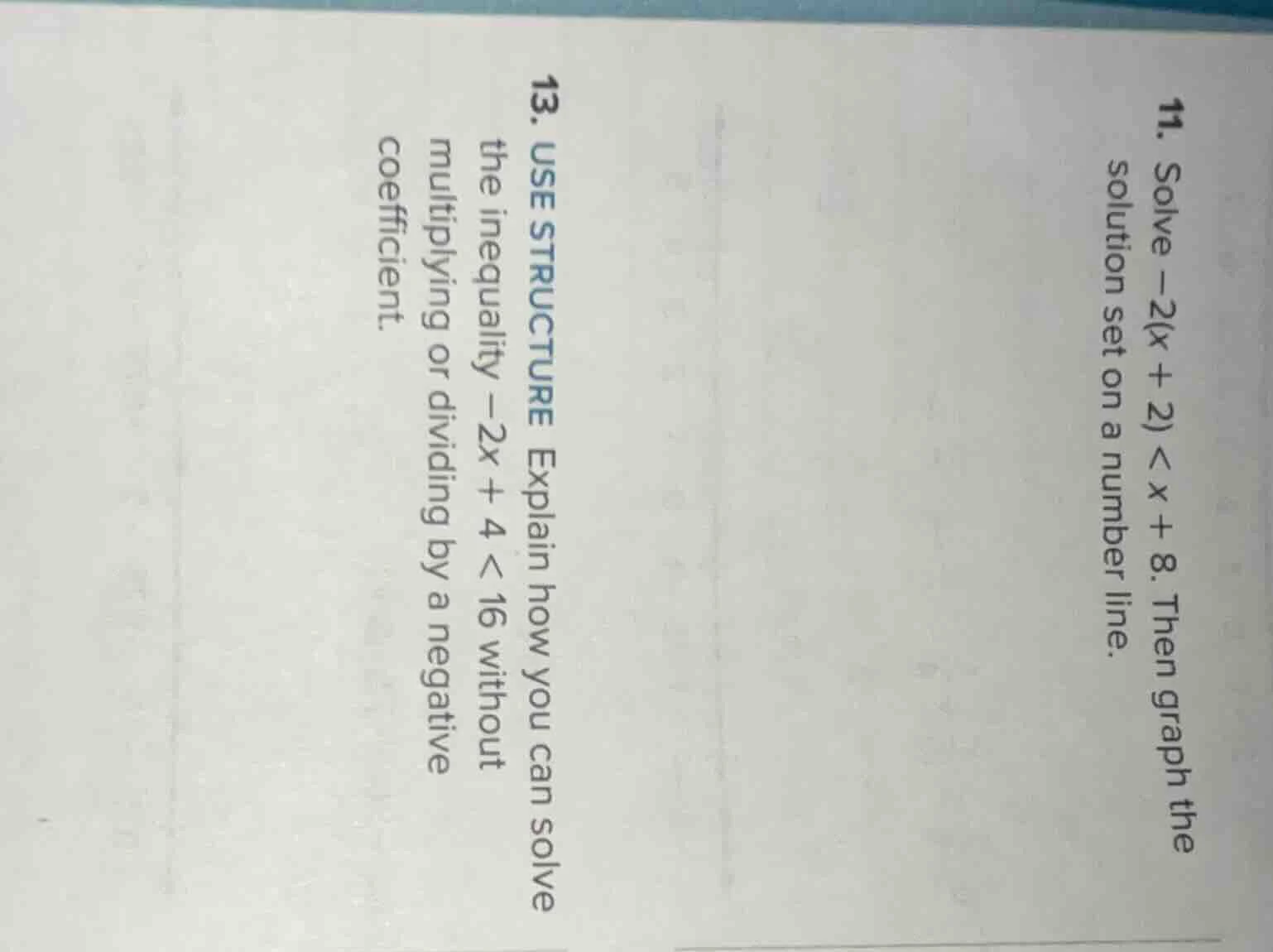 11. solve $-2(x + 2) < x + 8$. then graph the solution set on a number …