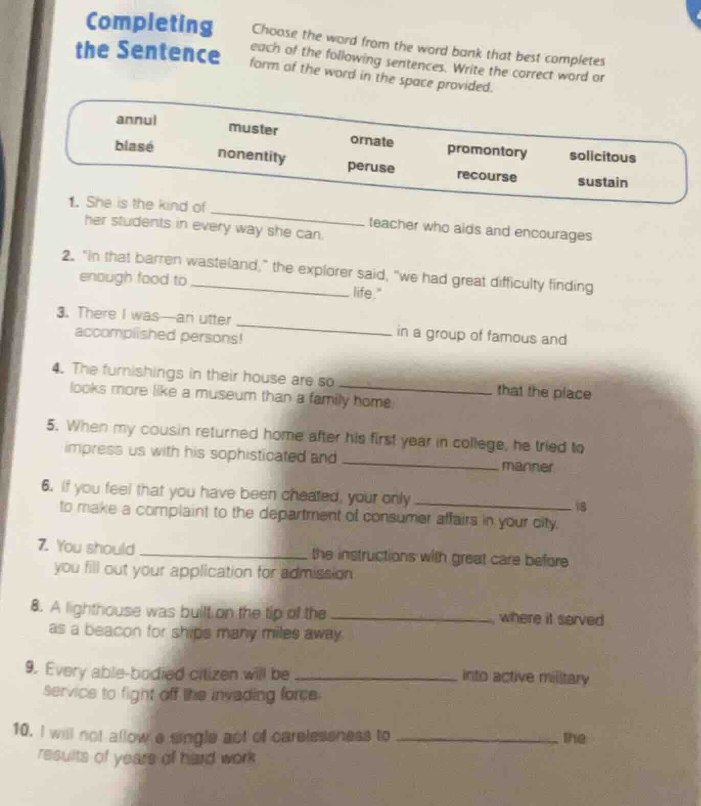 completing the sentence choose the word from the word bank that best co…