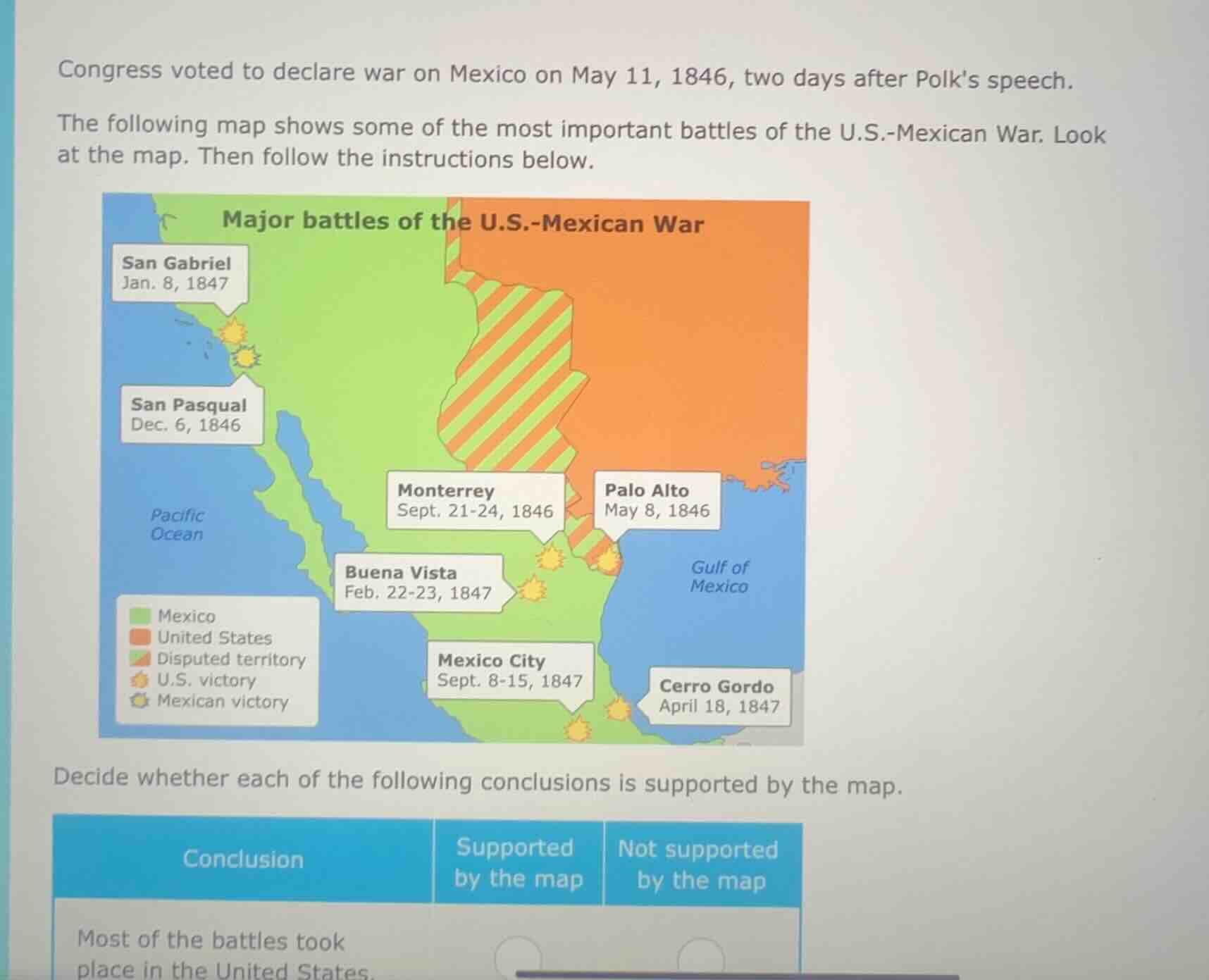 congress voted to declare war on mexico on may 11, 1846, two days after…