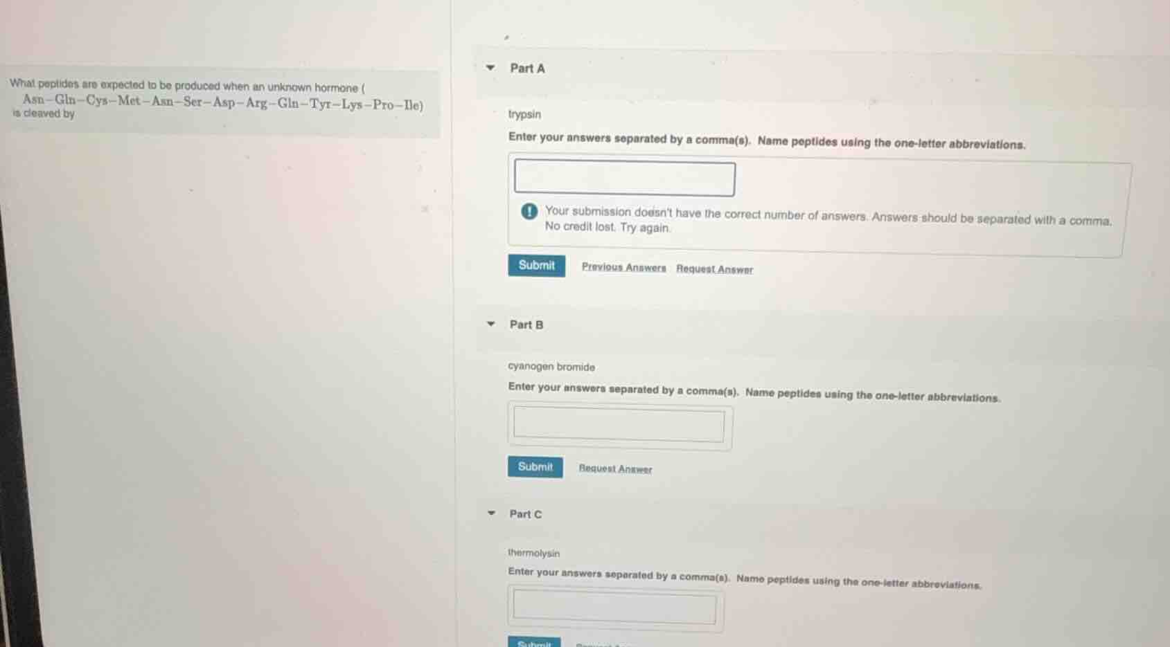 what peptides are expected to be produced when an unknown hormone (asn—…