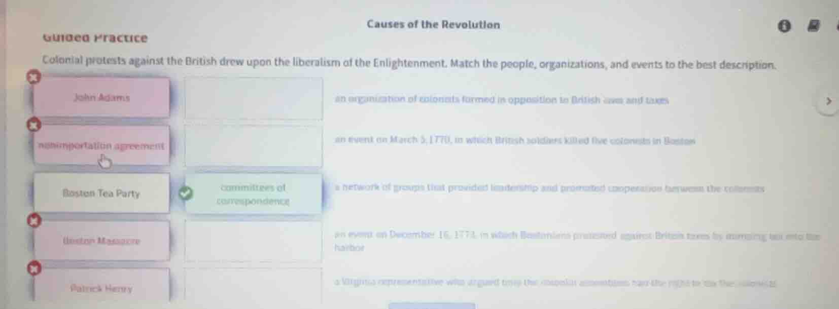 guided practice causes of the revolution colonial protests against the …