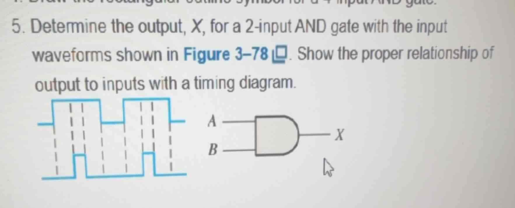 5. determine the output, x, for a 2 - input and gate with the input wav…