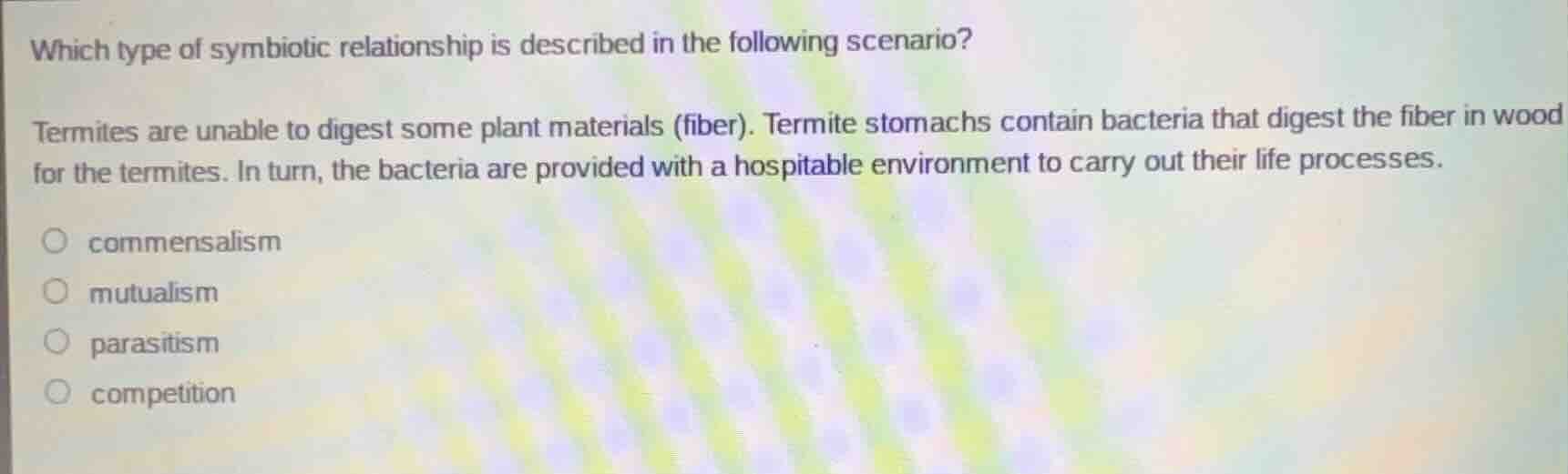 which type of symbiotic relationship is described in the following scen…