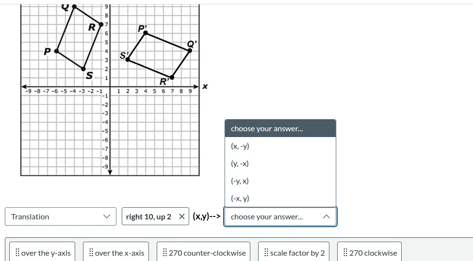 translation right 10, up 2 (x,y)--> choose your answer... (x,-y) (y,-x)…