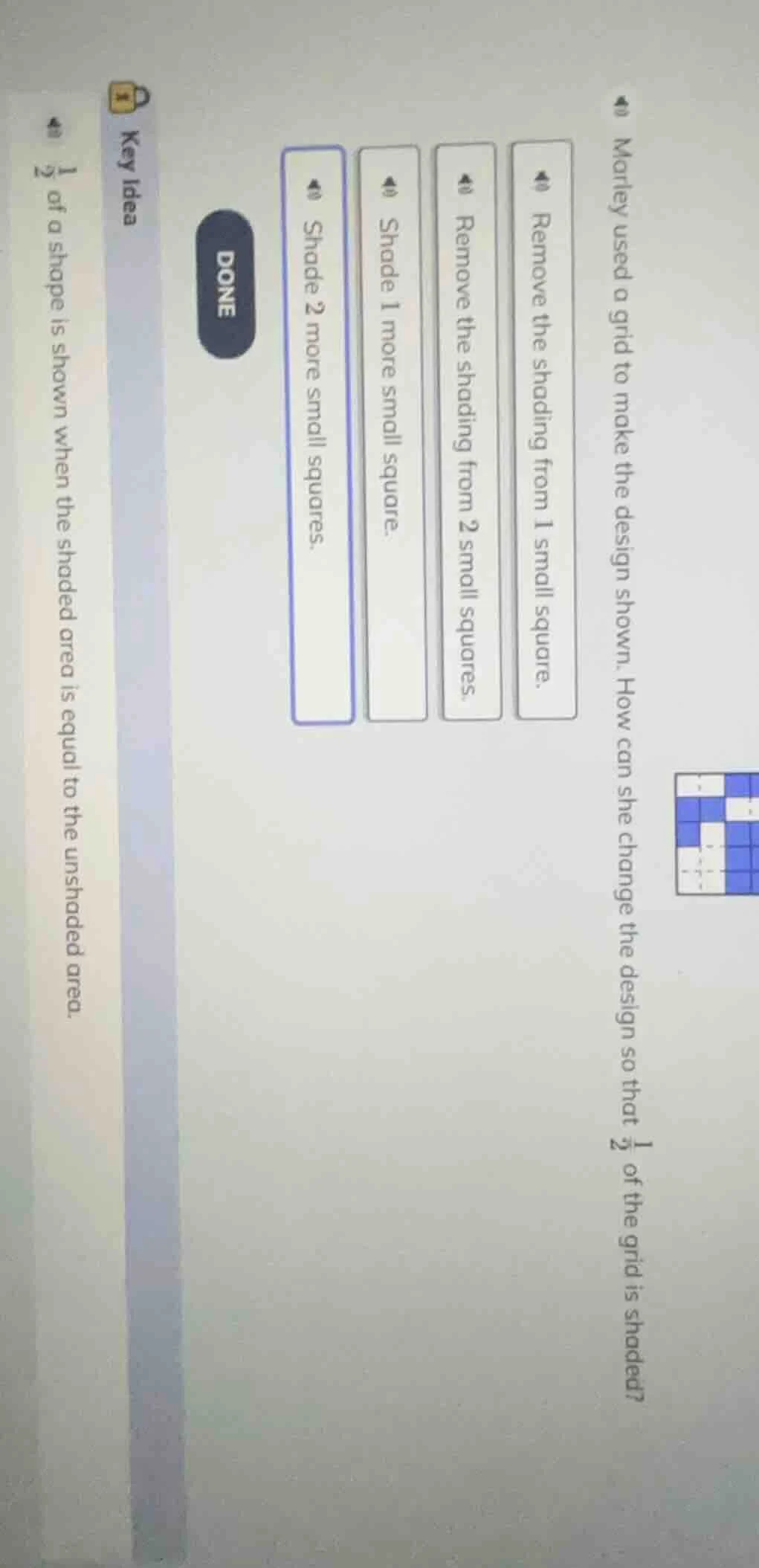 marley used a grid to make the design shown. how can she change the des…