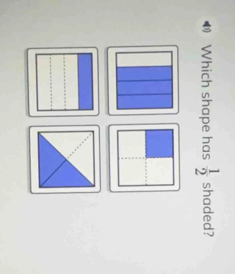 which shape has \\(\frac{1}{2}\\) shaded?
