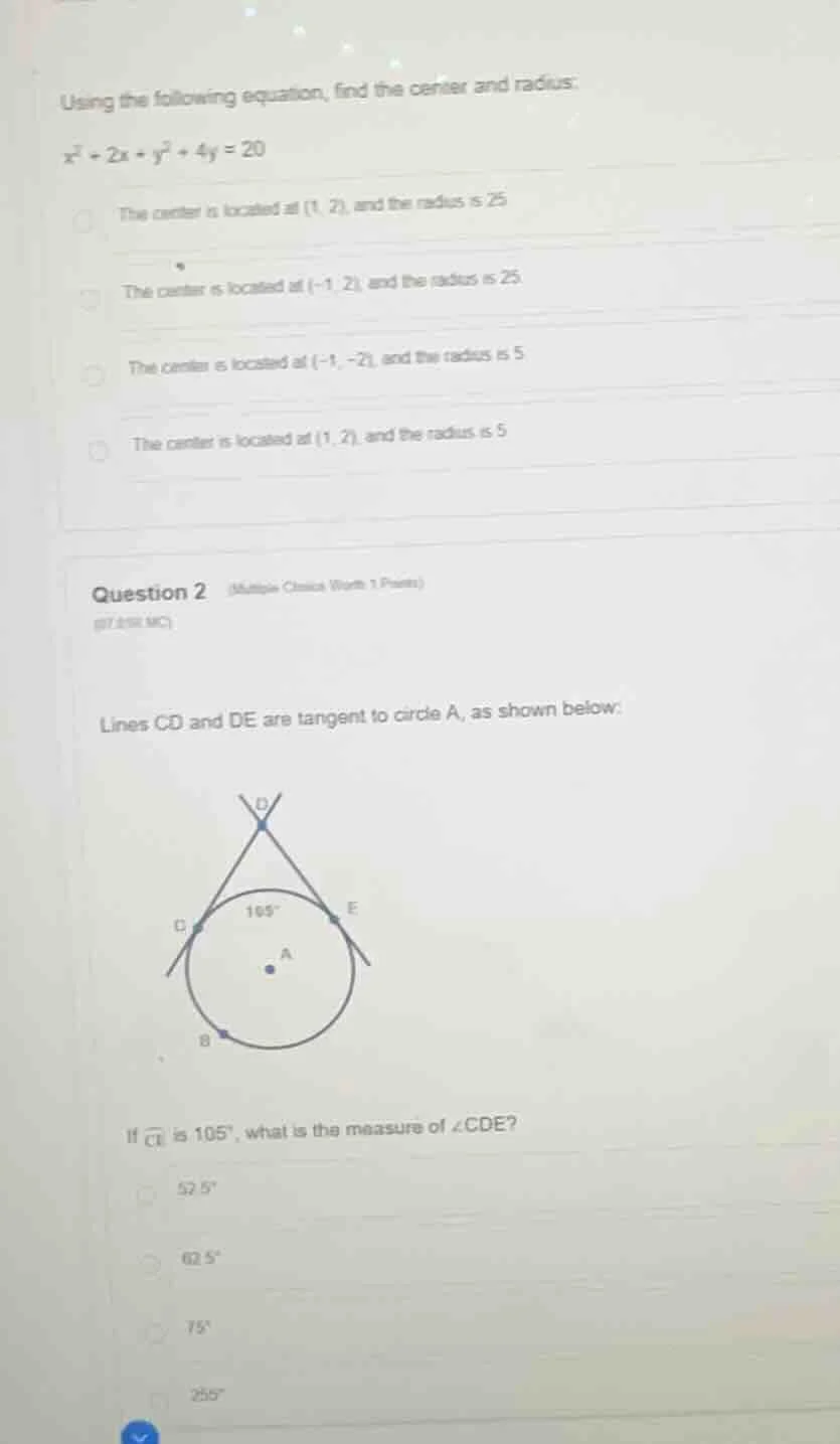 using the following equation, find the center and radius: ( x^2 + 2x + …