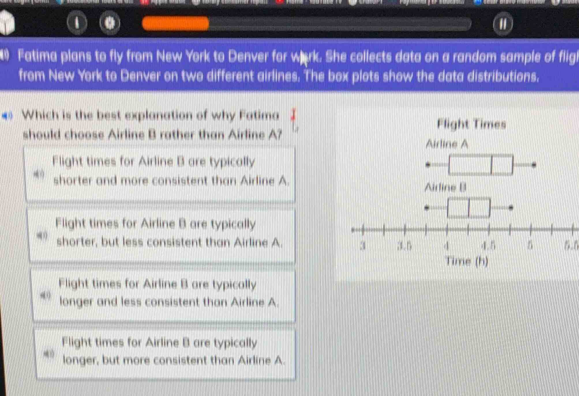 fatima plans to fly from new york to denver for work. she collects data…