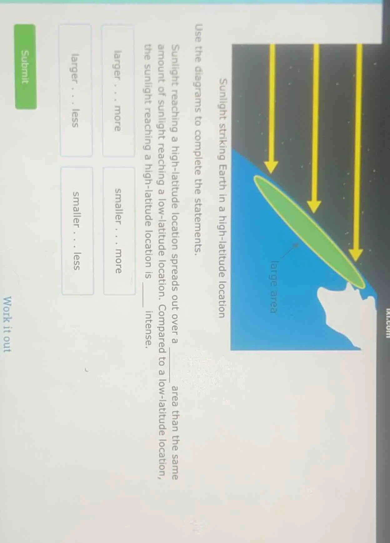 sunlight striking earth in a high - latitude location use the diagrams …