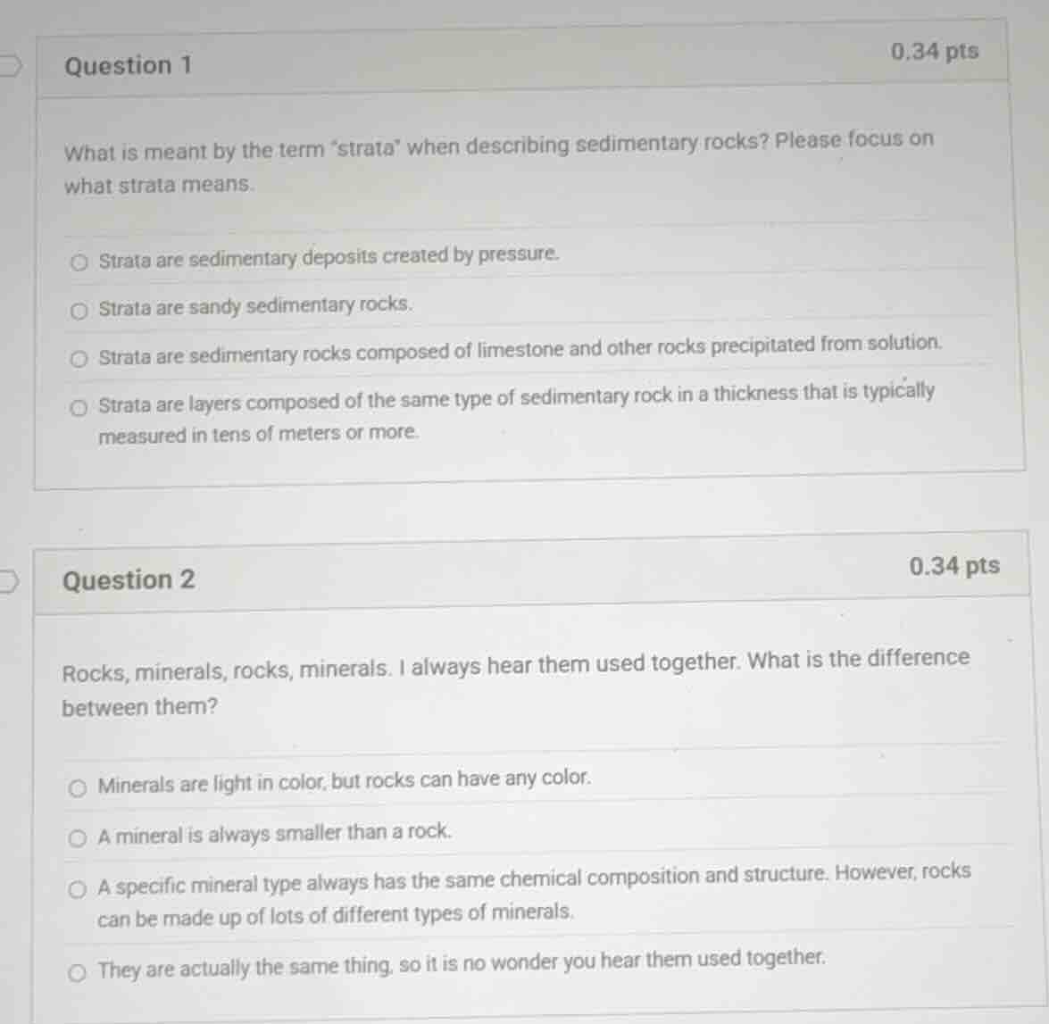 question 1 0.34 pts what is meant by the term strata when describing se…