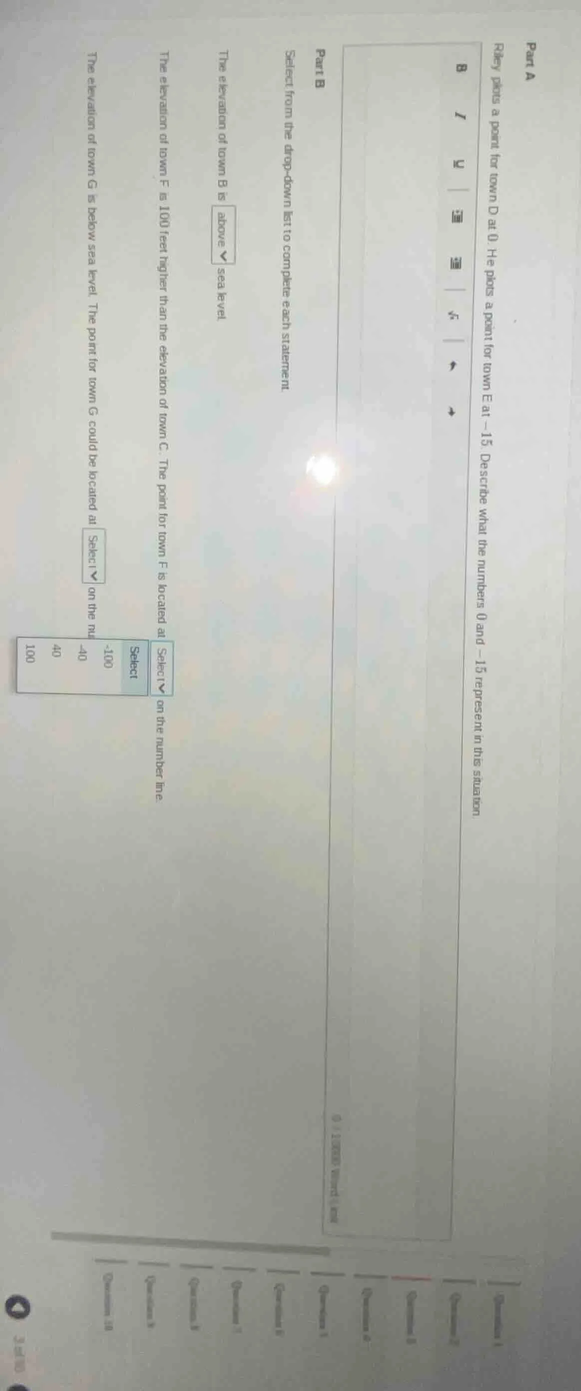 part a riley plots a point for town d at 0. he plots a point for town e…