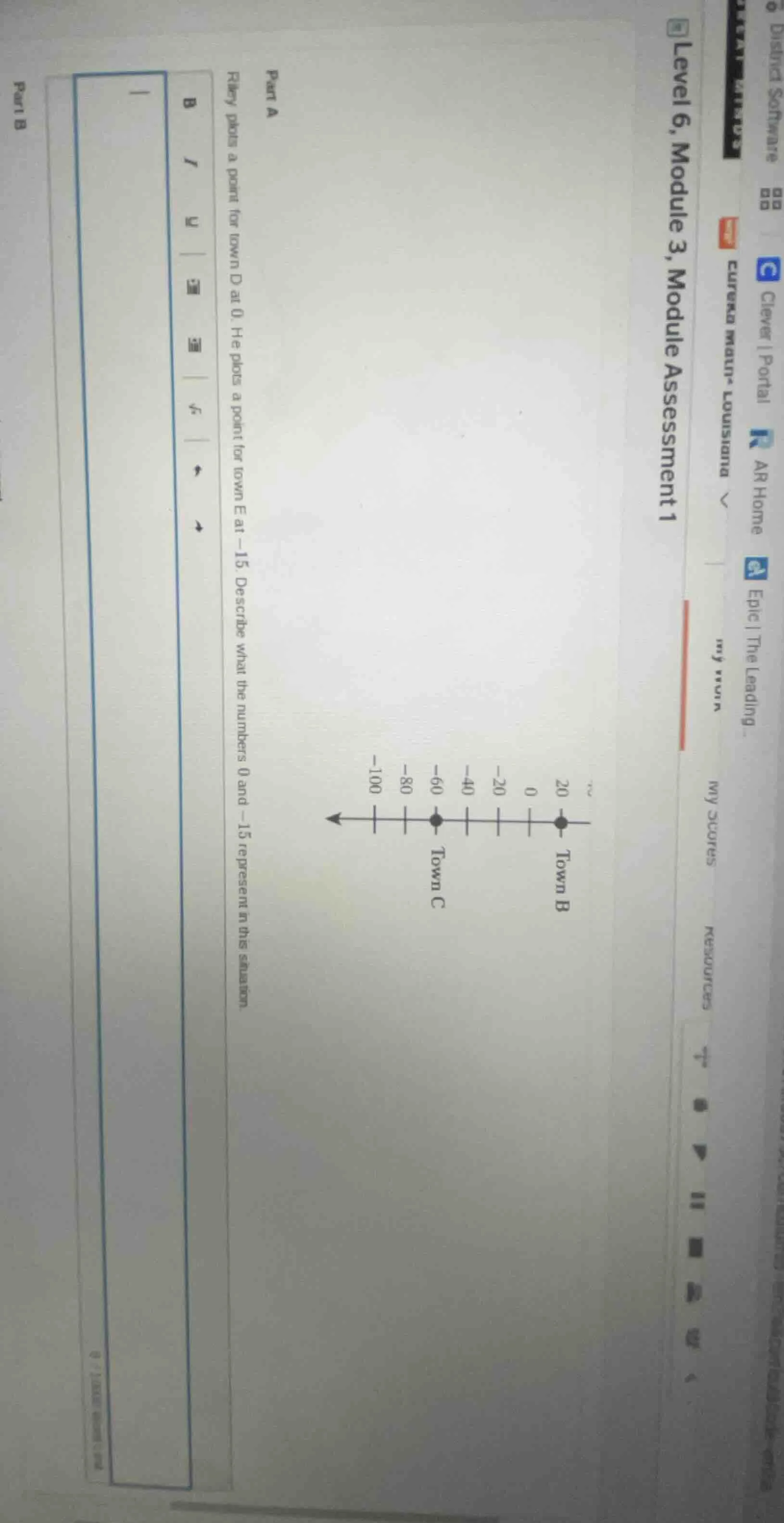 part a riley plots a point for town d at 0. he plots a point for town e…